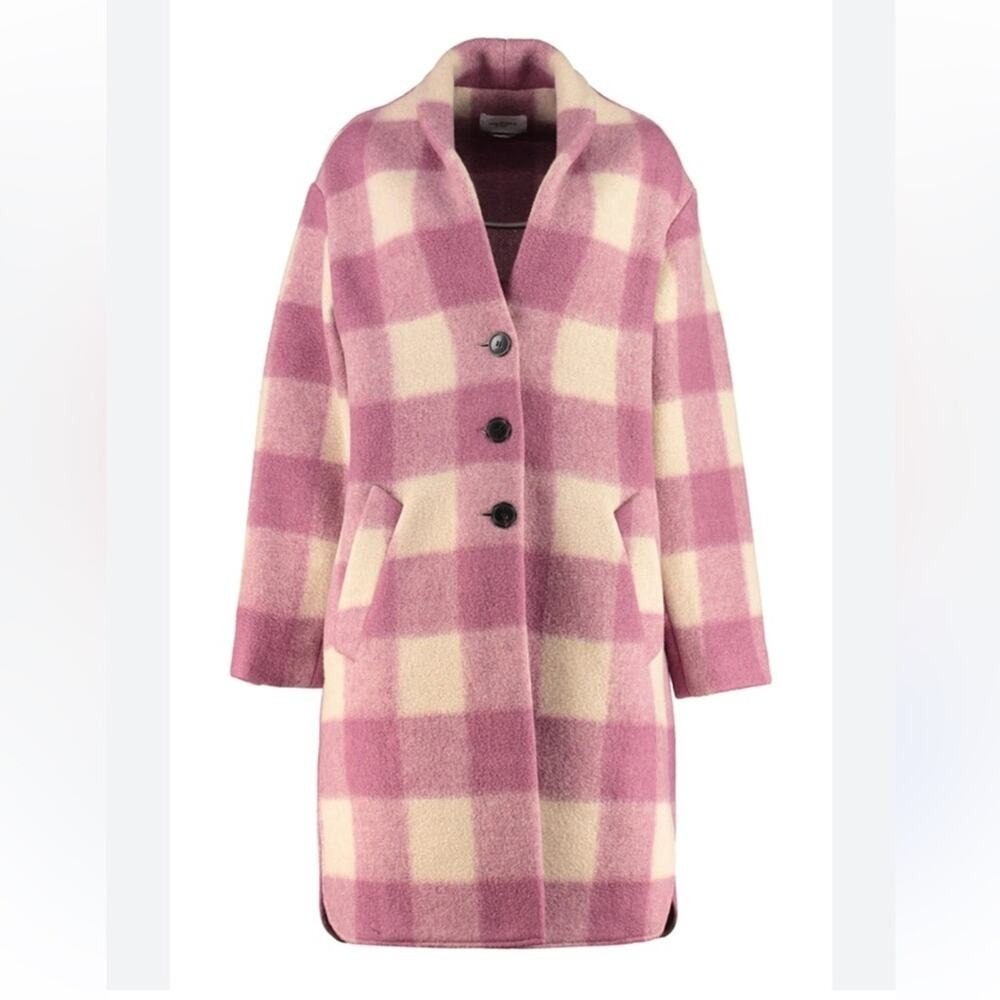 Isabel Marant Etoile Gabriel Fontizi Blanket Gingham Plaid Coat in Rosewood 34 - Picture 7 of 13